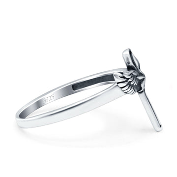 Cross Wings Oxidized Band Solid 925 Sterling Silver Thumb Ring (13.5mm)